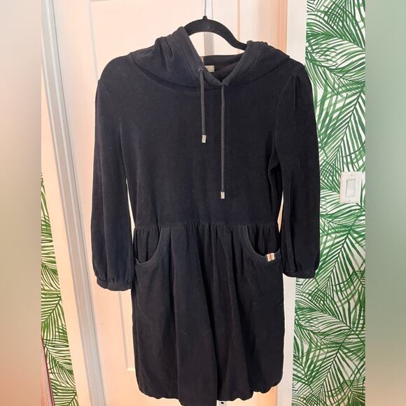 Burberry Girls Black Hooded Velour Dress Size Medium - Picture 2 of 9